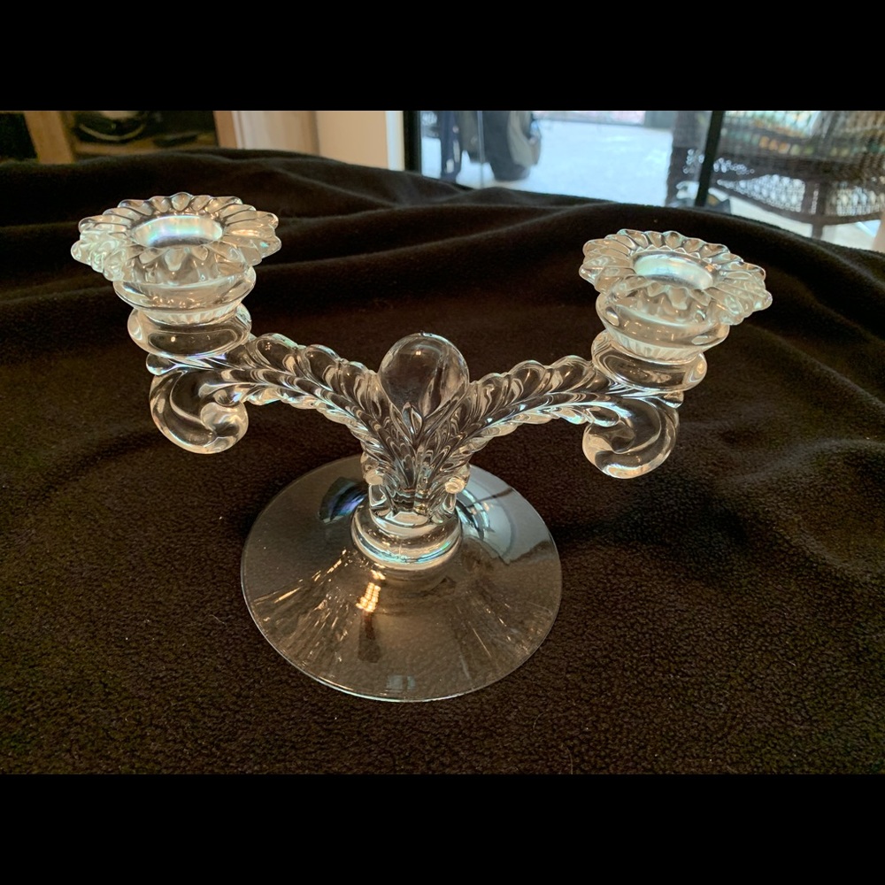 Depression glass double candlestick candle labra